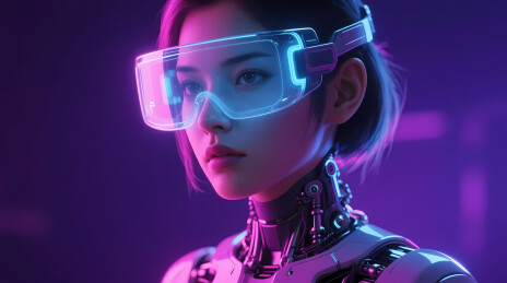 赛博格女性紫色光影