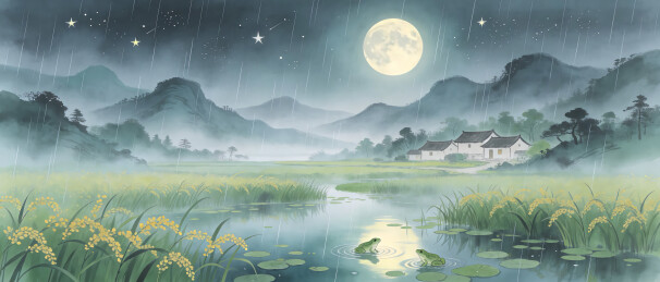 雨夜的田园风光插画