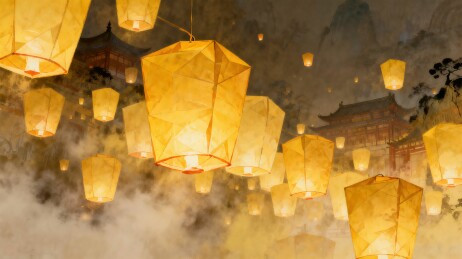 漫天孔灯古风夜景