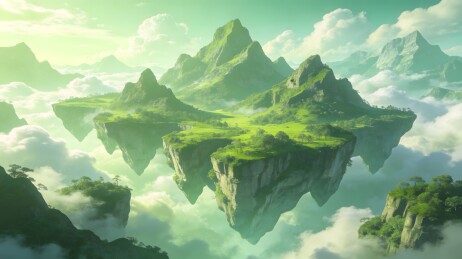 奇幻悬浮岛屿云海景观