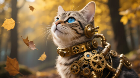 虎斑猫戴齿轮项圈
