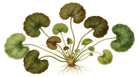 圆叶草本药用植物整株手绘水彩插画素材