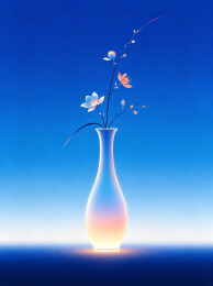 极简东方美学中琉璃瓶莲花的空灵插画