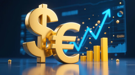 金色货币符号与金融图表