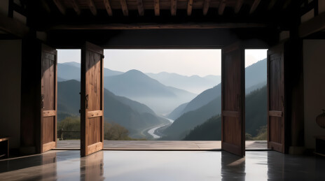 禅意山水木门