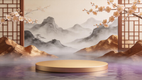 山水花枝中式展台