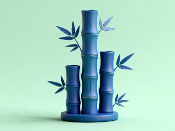 蓝青色竹子国风3D摆件素材