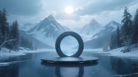雪山月夜悬浮圆环