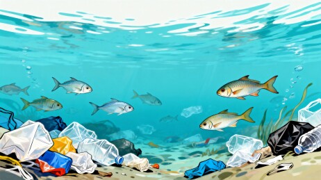 海洋污染塑料垃圾鱼群
