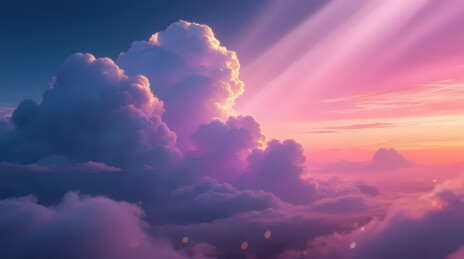 紫粉积雨云与晚霞