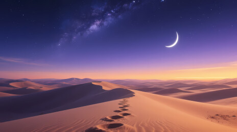 沙漠夜色脚印