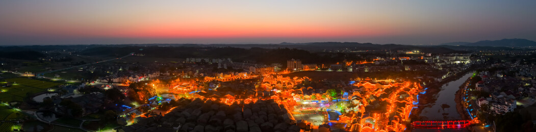 航拍江西吉安古镇夜景