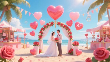海边婚庆插画场景
