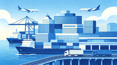 国际贸易海陆空联运港口物流插画