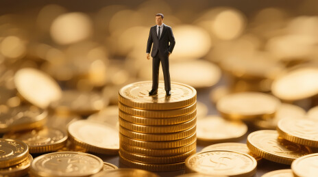 金色硬币上的商人
