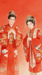 传统婚服新人合影