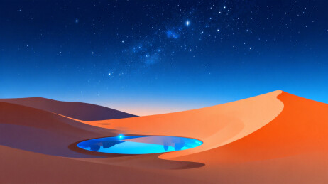 沙漠夜景中的星辉水洼