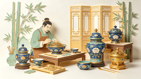 珐琅器物制作纸雕国风传统非遗手艺