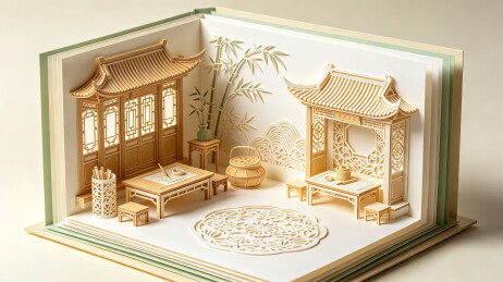 非遗核雕匠人传统手艺纸雕风格插画