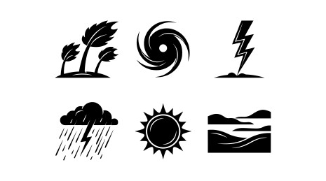 极端自然灾害天气台风雷电暴雨手绘插画