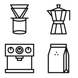 咖啡冲煮器具滤杯摩卡壶线描插画