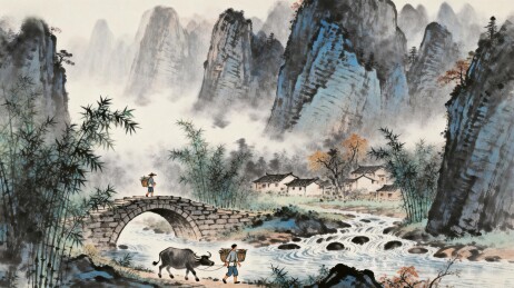 山水田园牧归图