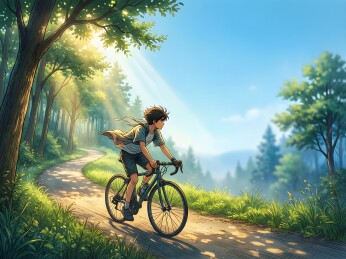 林间骑行的少年
