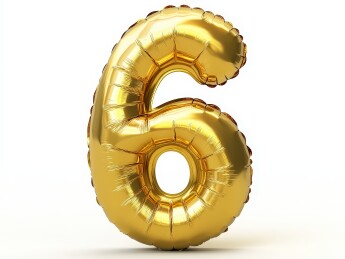 白色背景下的金色充气气球金箔数字“6”气