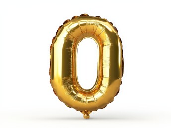 白色背景下的金色充气气球金箔数字“0”气