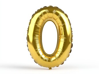 白色背景下的金色充气气球金箔数字“0”气
