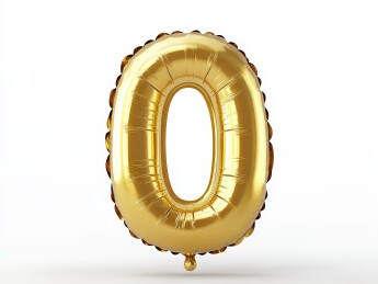 白色背景下的金色充气气球金箔数字“0”气