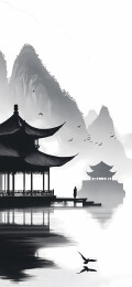 水墨山水亭阁图