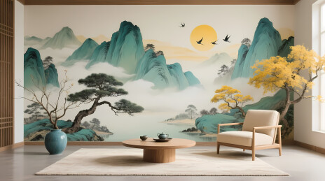 青绿山水壁画