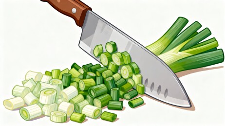 菜刀切好的葱段食材插画