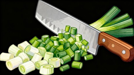 菜刀切好的葱段食材插画