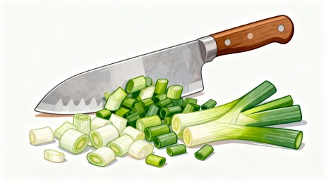 菜刀切好的葱段食材插画