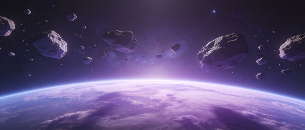 小行星环绕星球太空科幻概念图景