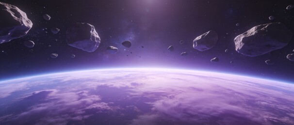 小行星环绕星球太空科幻概念图景