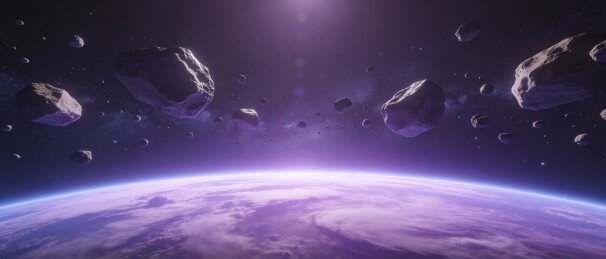 小行星环绕星球太空科幻概念图景
