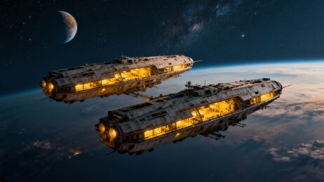 星际飞船遨游宇宙太空场景