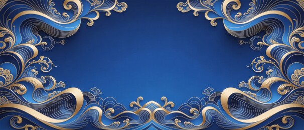 国潮海浪纹样深蓝色背景