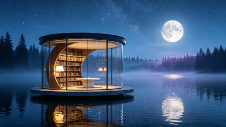 湖面水上书屋月夜