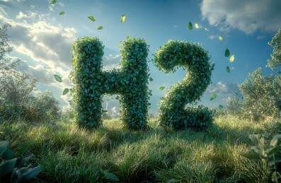 由绿叶组成的氢气(H2)氢图标，可持续的