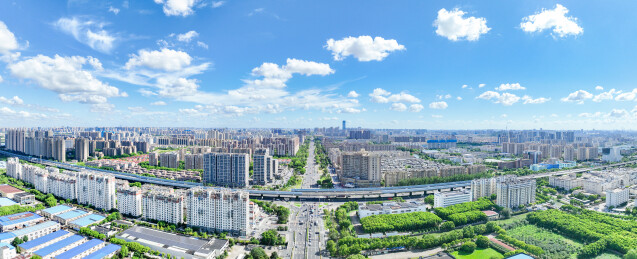 高清航拍江苏昆山城市全景 蓝天白云下城乡