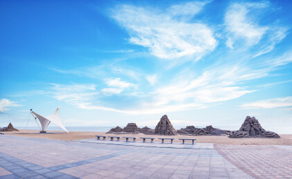 山东日照万平口风景区海滩上展示的沙雕文化