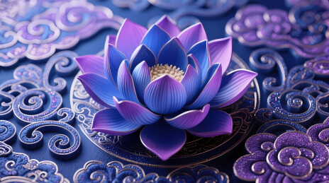 蓝紫莲花禅意图