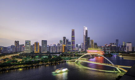 广州，珠江新城，经济金融区，晚霞，夜景风