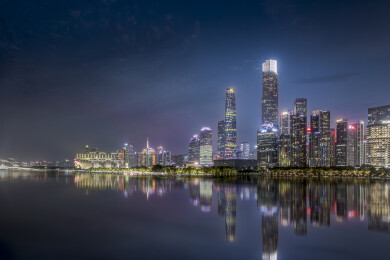 广州珠江新城CBD，城市风光，夜景全景