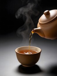 热茶倾注茶香袅袅升起