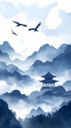 水墨山水亭阁图